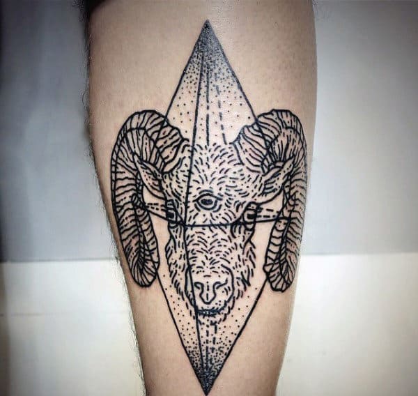 Geometrical Ram Mens Arm Tattoo Ideas With Black Ink Design