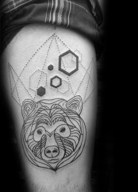 Geometrical Shapes And Lines Mens Bear Thigh Tattoo