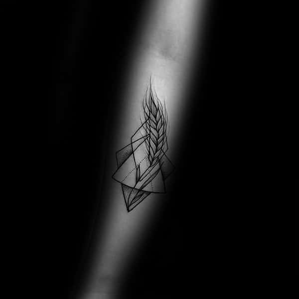 Geometrical Small Wheat Sketched Inner Forearm Tattoos For Guys
