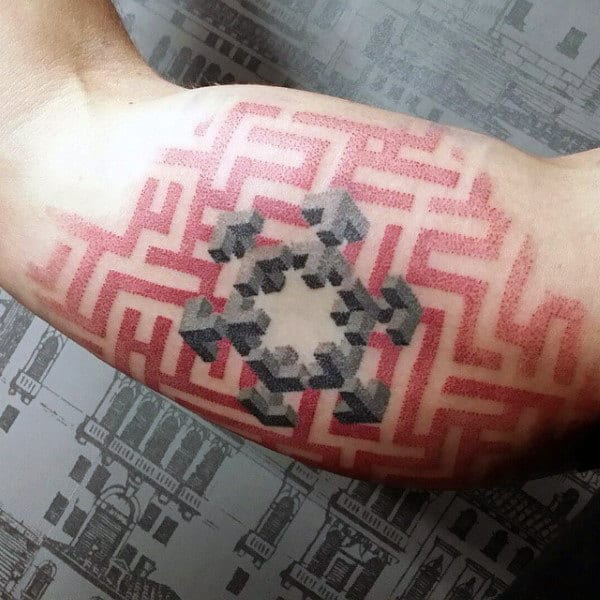 Geometrical Stone 3d Snowflake Male Tattoos