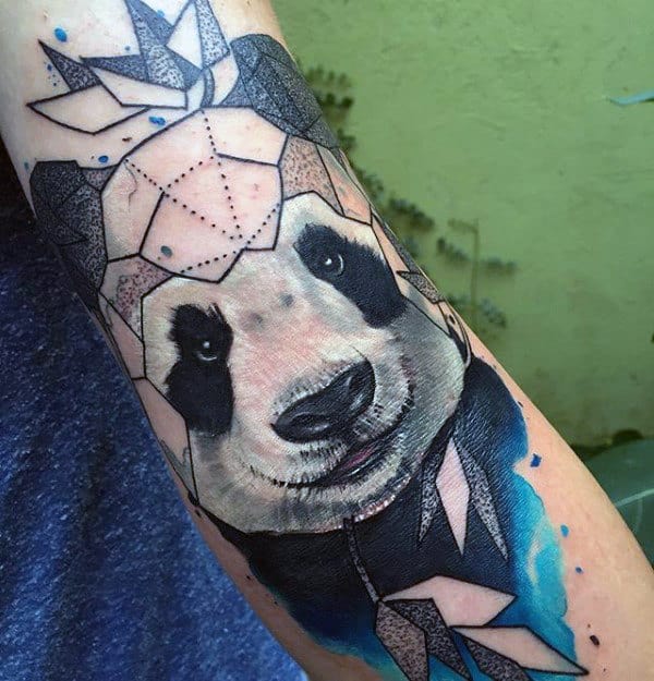 Geometrical Watercolor Mens Panda Outer Arm Tattoos