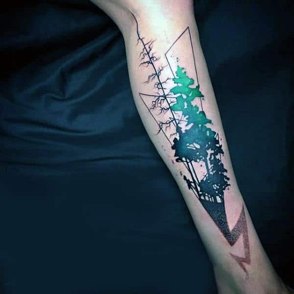 Geometrical Watercolor Tree Tattoo Male Legs