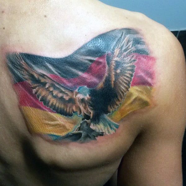 German Flag With Flying Eagle Mens Shoulder Tattoo
