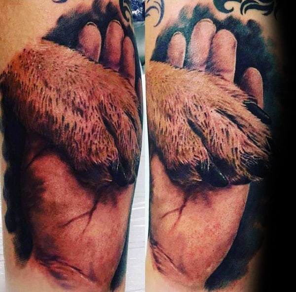 German Shepherd Memorial Paw In Hand Mens Arm Tattoos