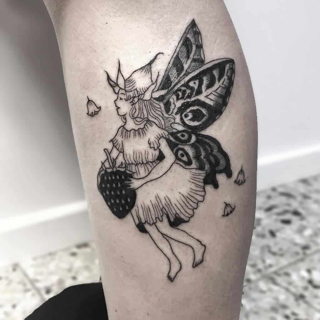 German Vegan Line Work Fairy Tattoo
