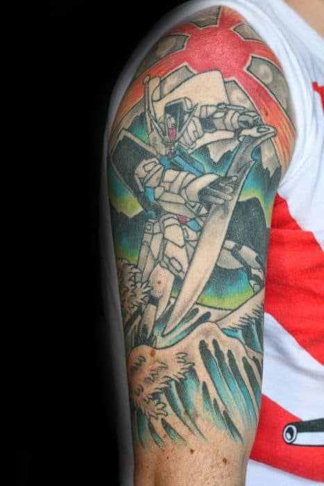 Ghalf Sleeve Ocean Waves Gundam Guys Tattoo Designs