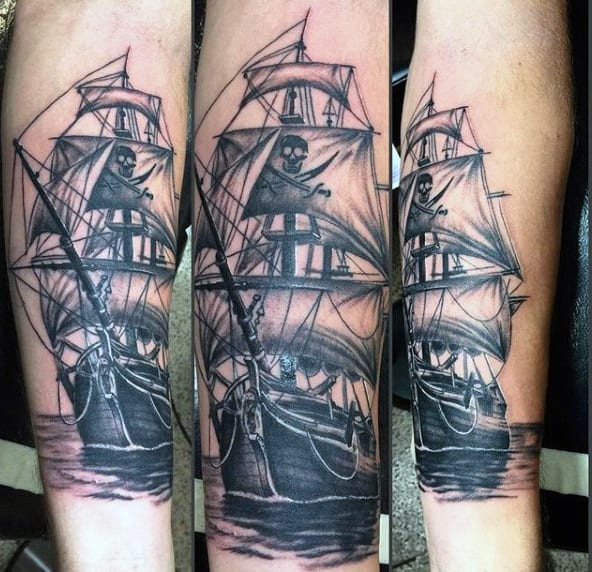 Ghost Pirate Ship Tattoo Men