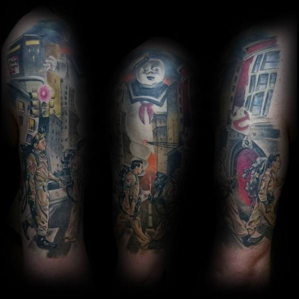 Ghostbusters Themed Mens Half Sleeve Tattoo Designs
