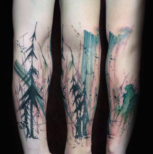 Ghostly Watercolor Tree Tattoo Male Forearms