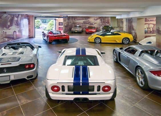 giant graphic prints wallpaper garage wall sports cars tile floor