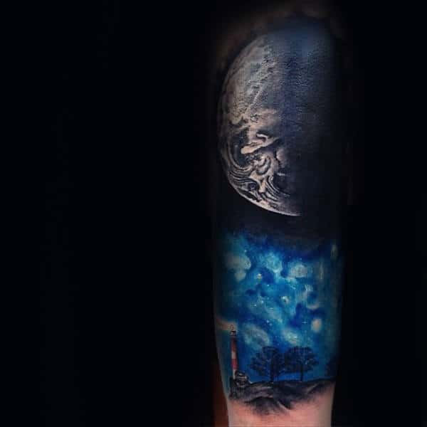 Giant Moon Mens Realistic Sky Tattoos On Arm