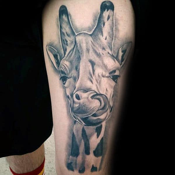 Giraffe Tounge Mens Thigh Tattoo