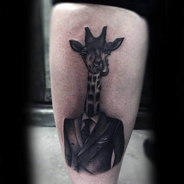 Giraffe Wearing Business Suit Guys Thigh Tattoos