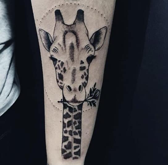 Giraffe With Rose Flower Mens Forearm Tattoos
