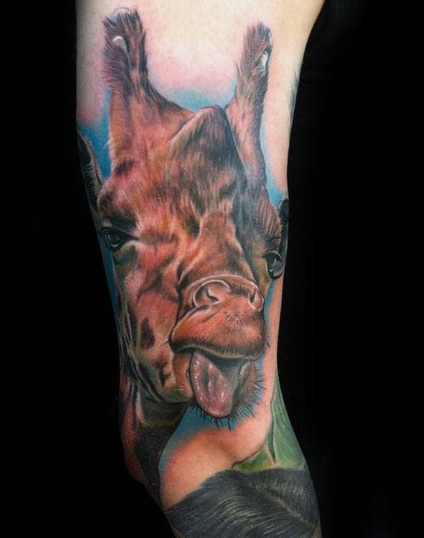 Giraffe With Tounge Guys Arm Tattoo Designs