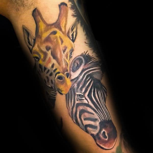 Giraffe With Zebra Mens Arm Tattoo