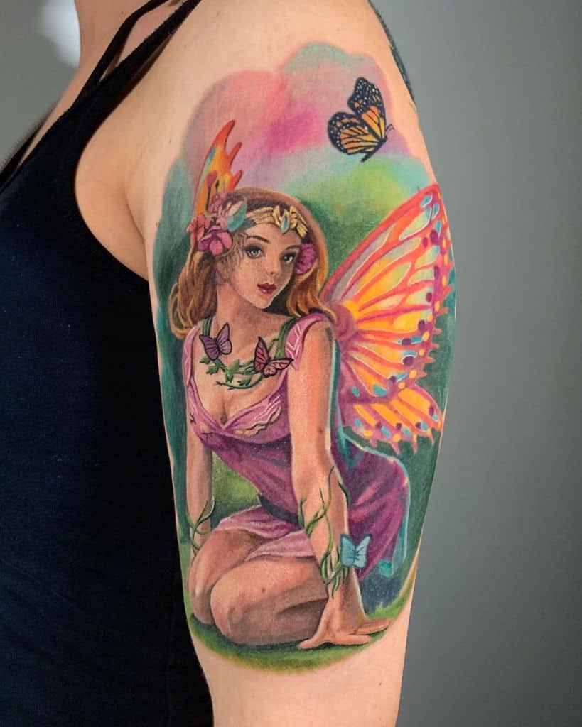 Girl Colorful Fairy Tattoo