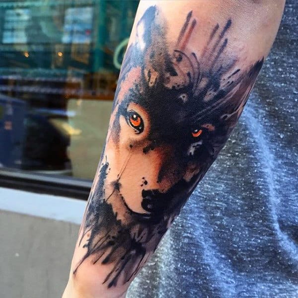 Glaring Beast Watercolor Tattoo On Elbows For Guys