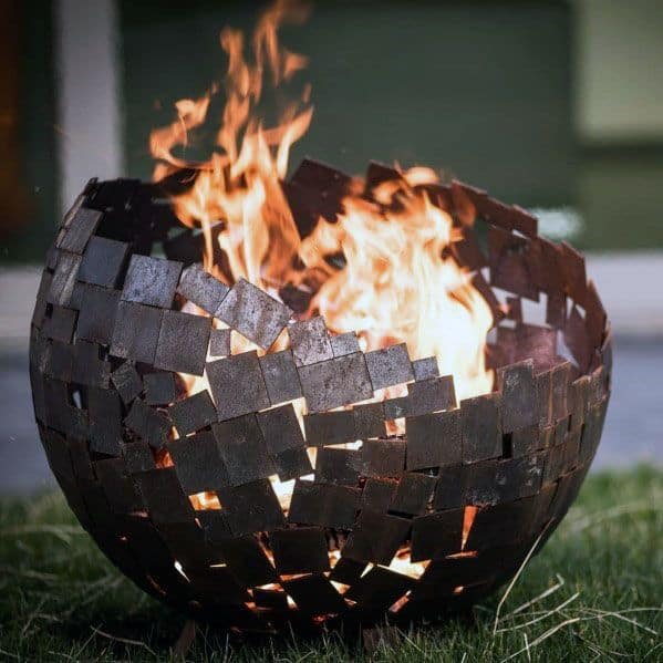 Globe Square Cubes Welded Together Metal Fire Pit Ideas