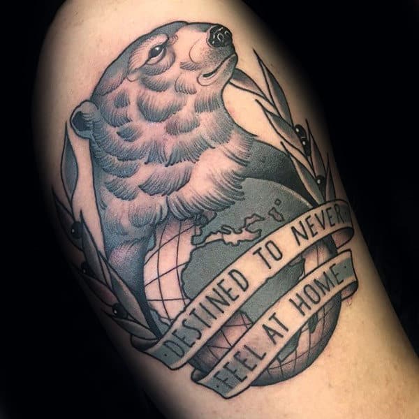 Globe With Polar Bear Mens Arm Tattoo