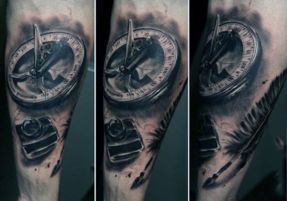 Glorious Feather And Ink Tattoo On Forearms For Men