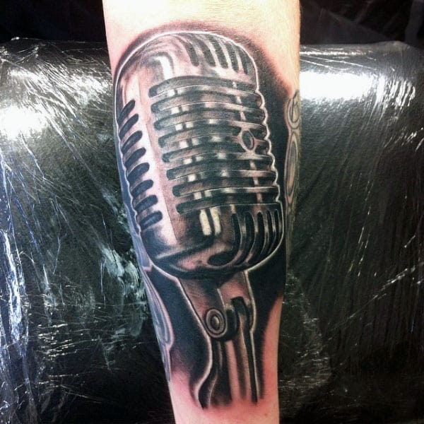 Glossy Microphone Tattoo Male Forearms