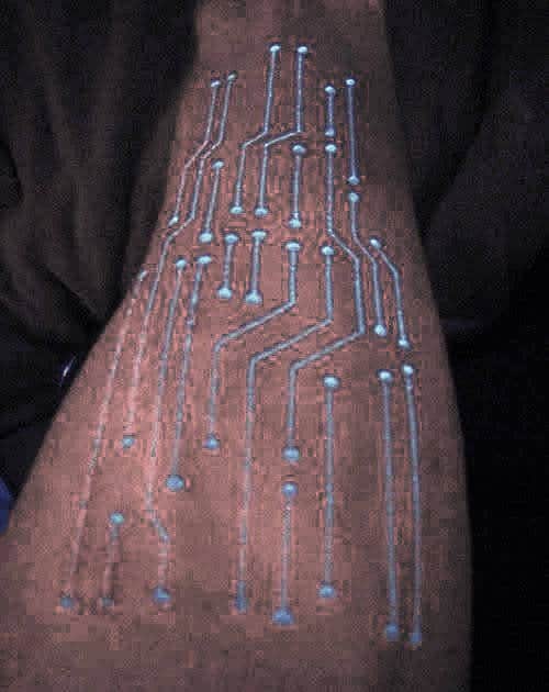 Glow In The Dark Circuit Board Mens Forearm Tattoo Inspiration