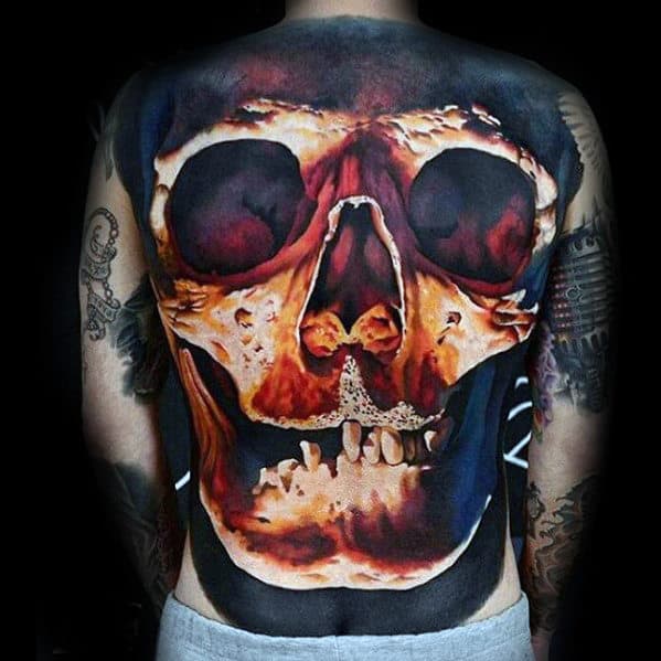 Glowing 3d Skull Unbelievable Mens Realistic Back Tattoos