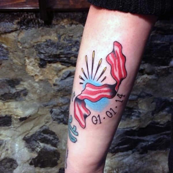 Glowing Bacon Tatoo Male Forearms