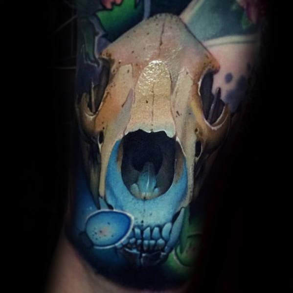 Glowing Bear Skull Mens 3d Realistic Arm Tattoos