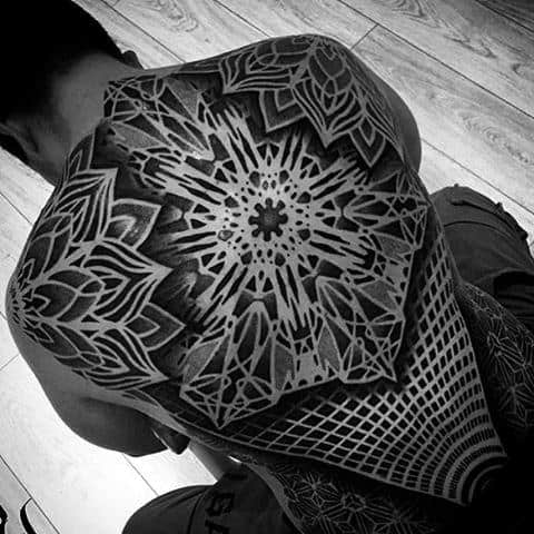 Glowing Black And White Pattern Tattoo Male Full Back