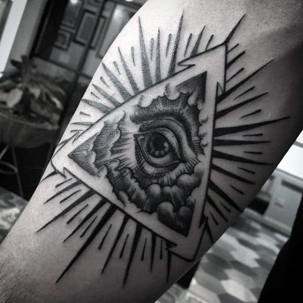 Glowing Grey Illuminati Tattoo Male Forearms