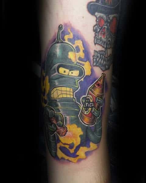 Glowing Mens Futurama Arm Tattoo Inspiration