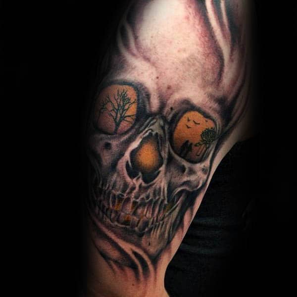 Glowing Skull Silhouette Mens Arm Tattoos