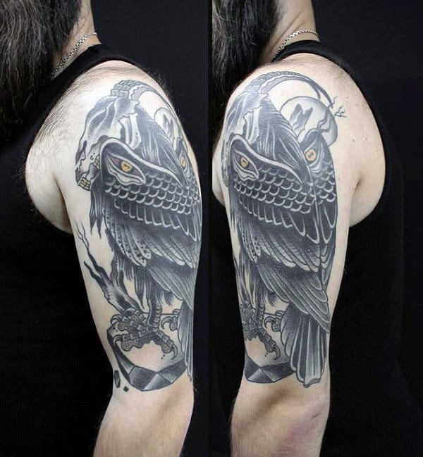 Goat Skull Black Hawk Mens Arm Tattoos