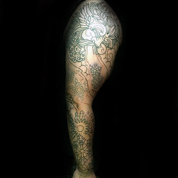God Blowing Snowflake Frosty Wind Clouds Guys Full Sleeve Tattoo