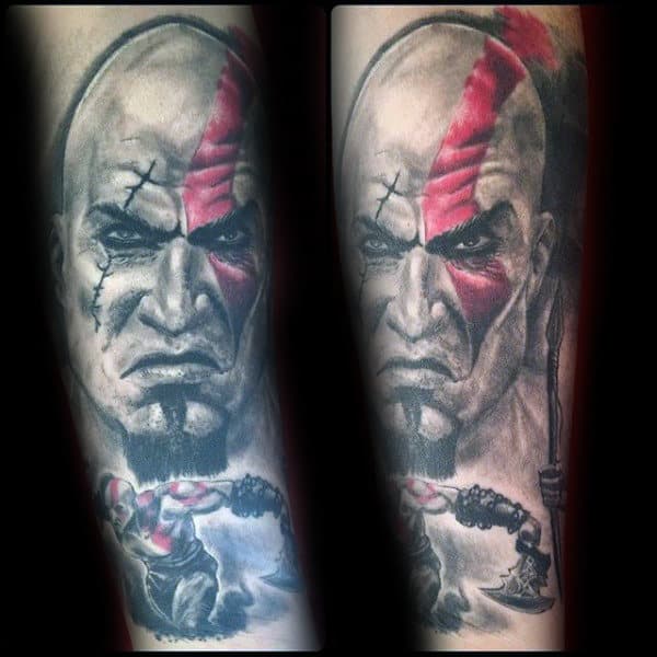 God Of War Guys Kratos Mens Leg Tattoo