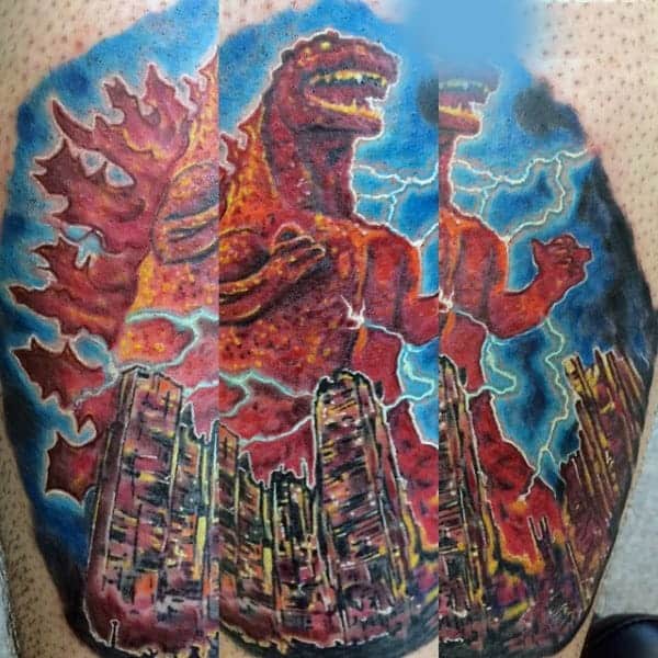godzilla-destroying-cities-with-lightning-tattoo-for-guys