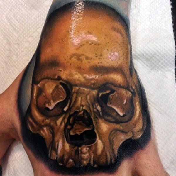 Gold Skull Mens 3d Hand Tattoos
