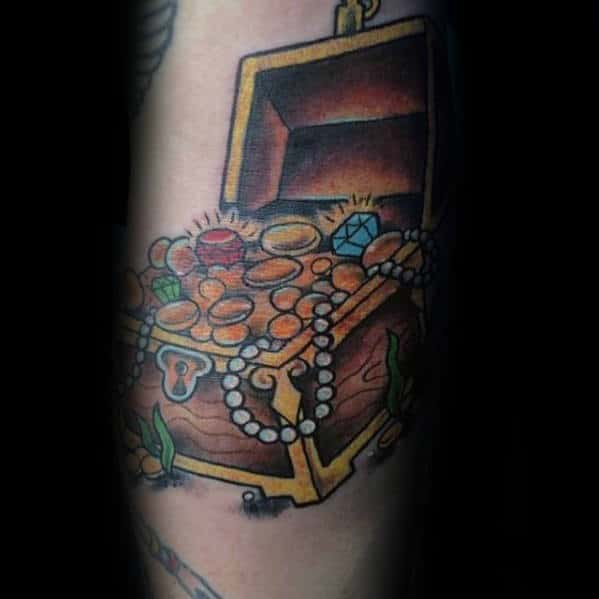 Gold Treasure Chest Mens Arm Tattoos