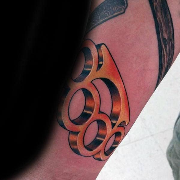 Golden Brass Knuckles Male Lower Forearm Tattoos