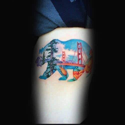 Golden Gate Bridge Inside California Bear Mens Arm Tattoo