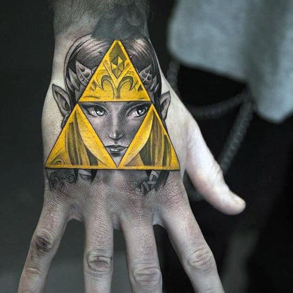 Golden Legend Of Zelda Triforce Male Hand Tattoo Designs