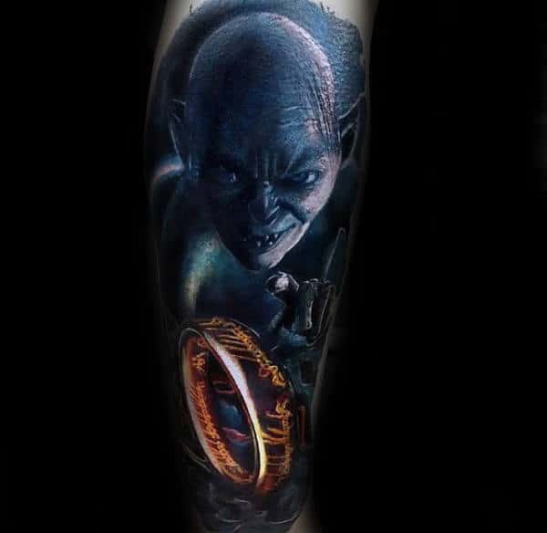 Golloum With One Ring Guys Lord Of The Rings Sleeve Tattoo 3d Design Ideas