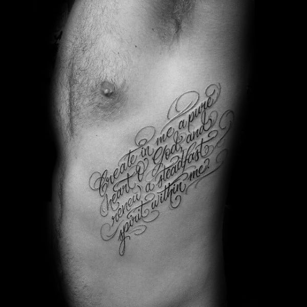Good Bible Verse Tattoos For Men On Rib Cage With Decorative Quote Font Design
