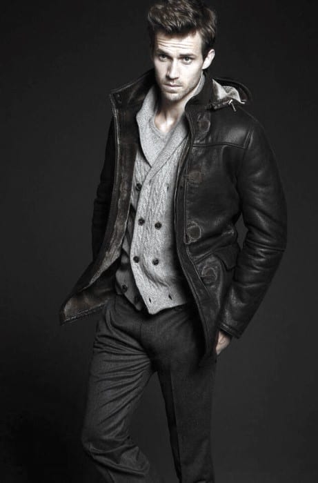 Good How To Wear A Leather Jacket Male Black Leather Jacket Coat Outfits Style Knit Grey Sweater