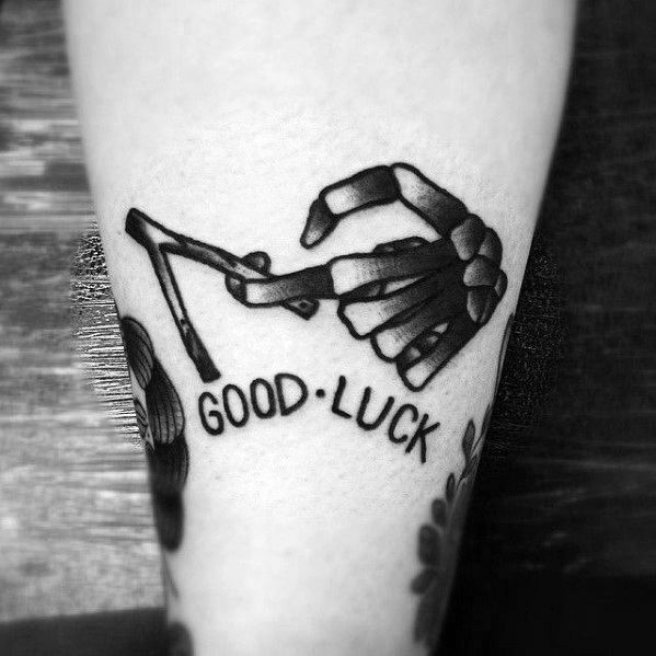 Good Luck Skeleton Hand Wishbone Tattoos For Gentlemen On Forearm