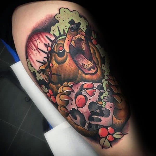 Good Neo Traditional Bear Tattoo Designs For Men