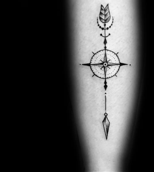 Good Simple Compass Leg Tattoo Designs For Men