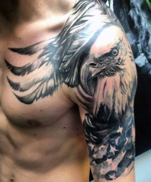 Gorgeous Dark Bald Eagle Tattoo Male Shoulders